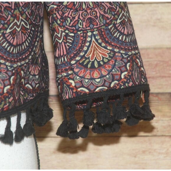 Chelsea & Violet Brocade Bolero Open Jacket Tassel Fringe Rich Colors Size S - Picture 2 of 11